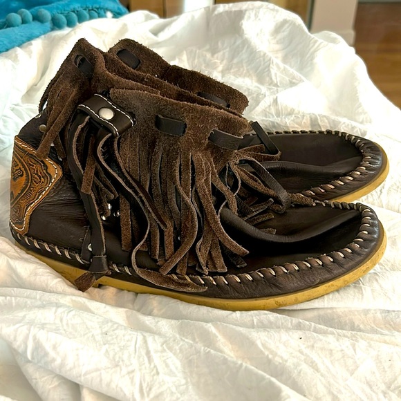 Vintage Hector Riccione Calf Leather Pull On Moccasin Fringe Studded Boots - Picture 11 of 12